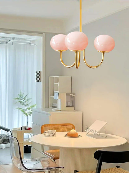 Moderner Kronleuchter mit Rosa Glasschirmen