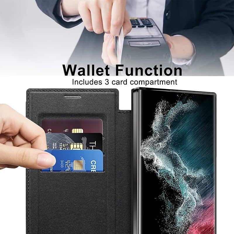 Luxus Leder Flip-Handyhülle mit Kartenhalter – Stoßsicher, Magnetisch, RFID Schutz, für Smartphones