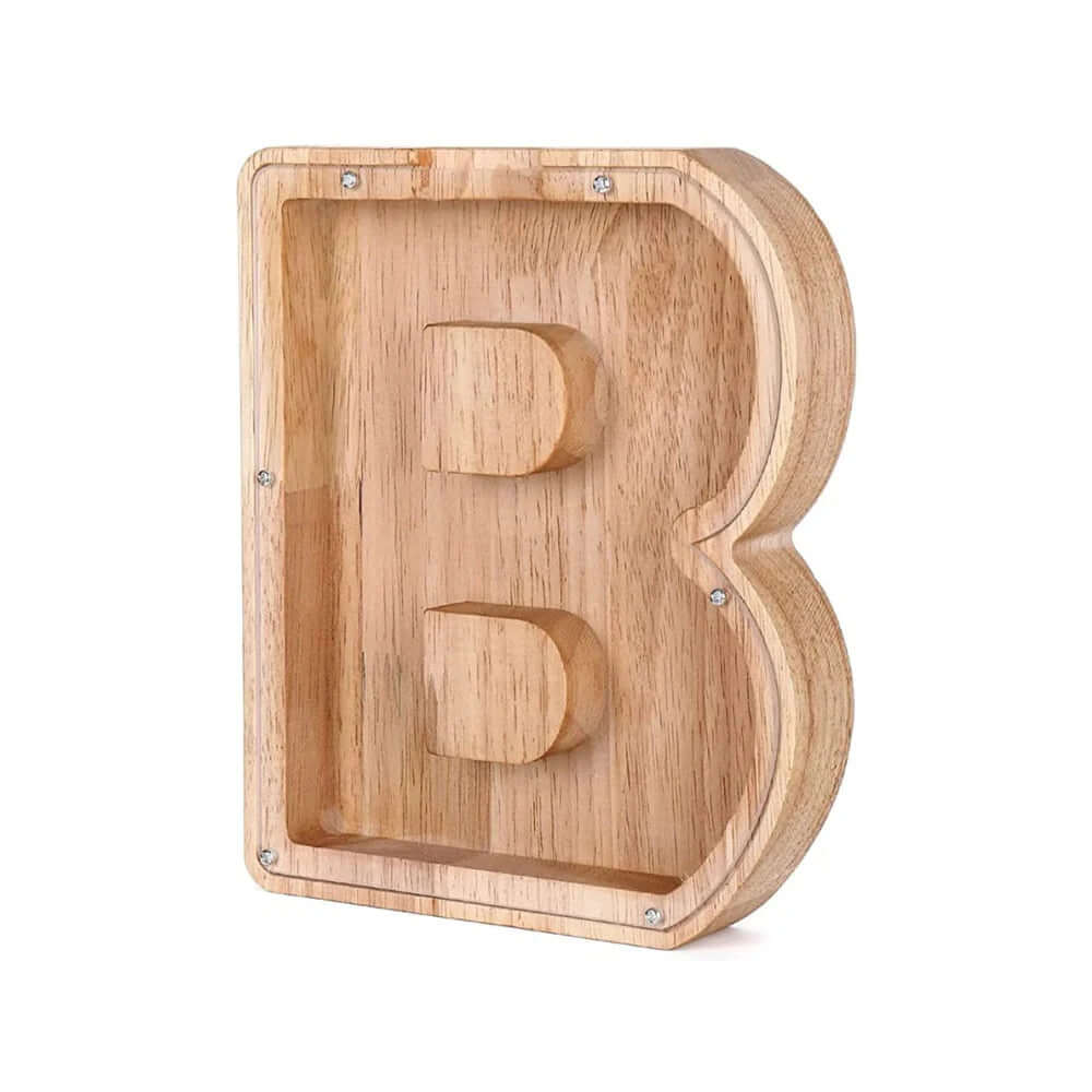 Holz Sparschwein mit Sichtfenster - Alphabet-Design