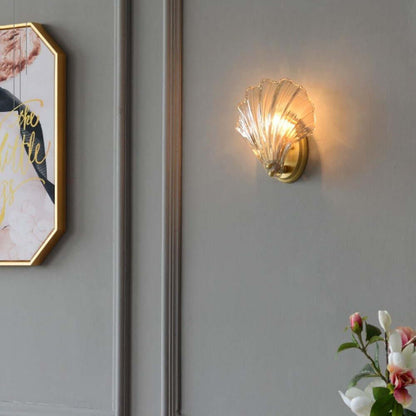 Muschel Wandleuchte aus Messing &amp; Glas