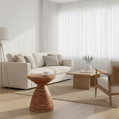 Roter Travertin Kaffeetisch | Skandinavischer Beistelltisch