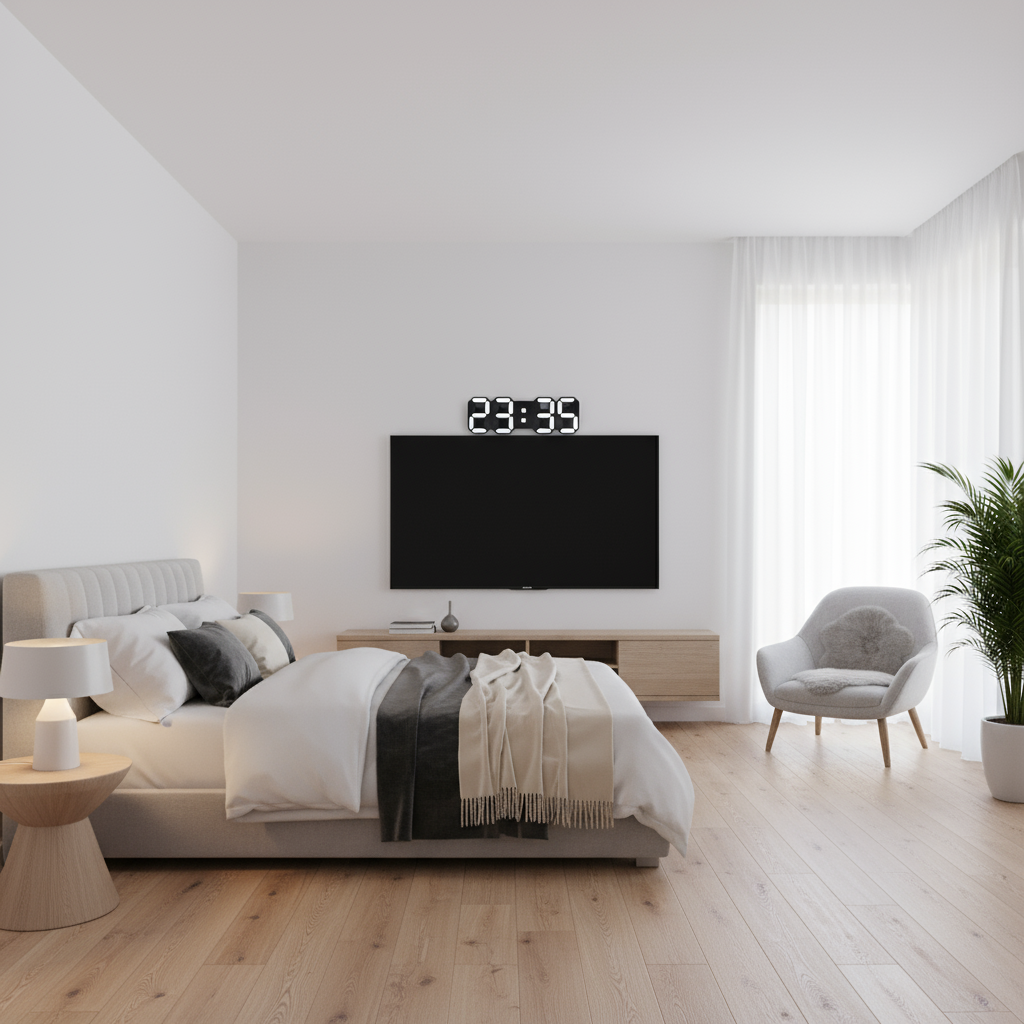 Moderne 3D-LED Wanduhr Schwarz | Digitale Küchenuhr Hingucker