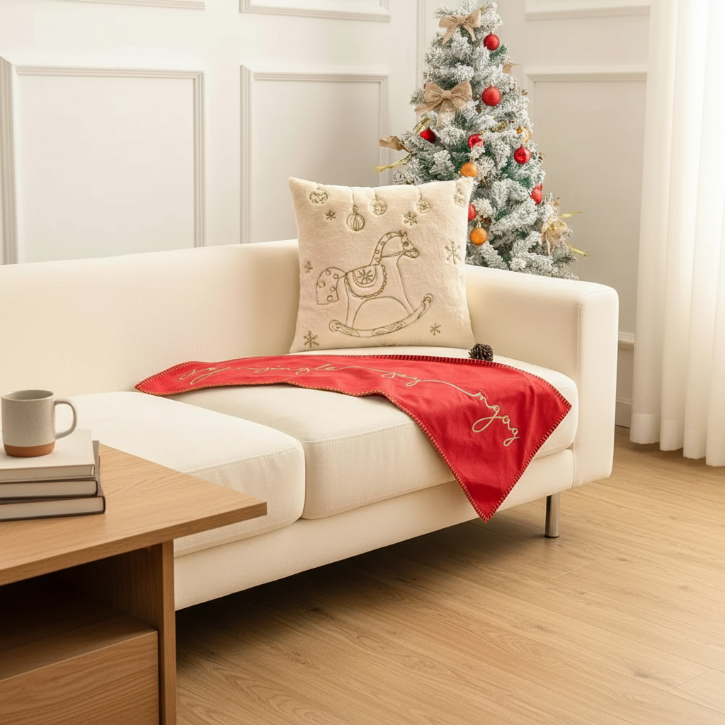 Plüsch Weihnachtskissenbezug | Bestickte Kissenhülle