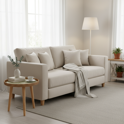 ScandiTripod Runder Couchtisch aus Rattan – Handgefertigt