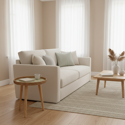 ScandiTripod Runder Couchtisch aus Rattan – Handgefertigt