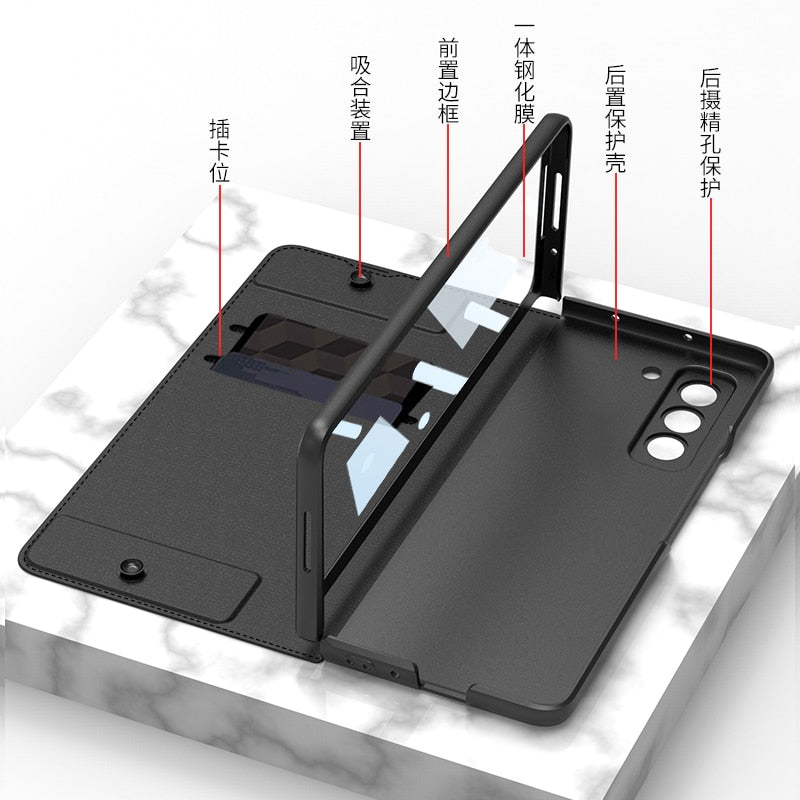 Lederrüstungs-Telefonhülle mit Stiftschlitz und Kartenhalter für Samsung Galaxy Z Fold 5 4