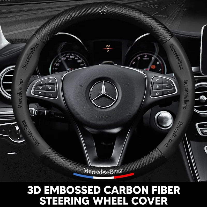 Anti-Rutsch 3D Prägung Kohlefaser Leder Auto Lenkradbezug Universelle Passform
