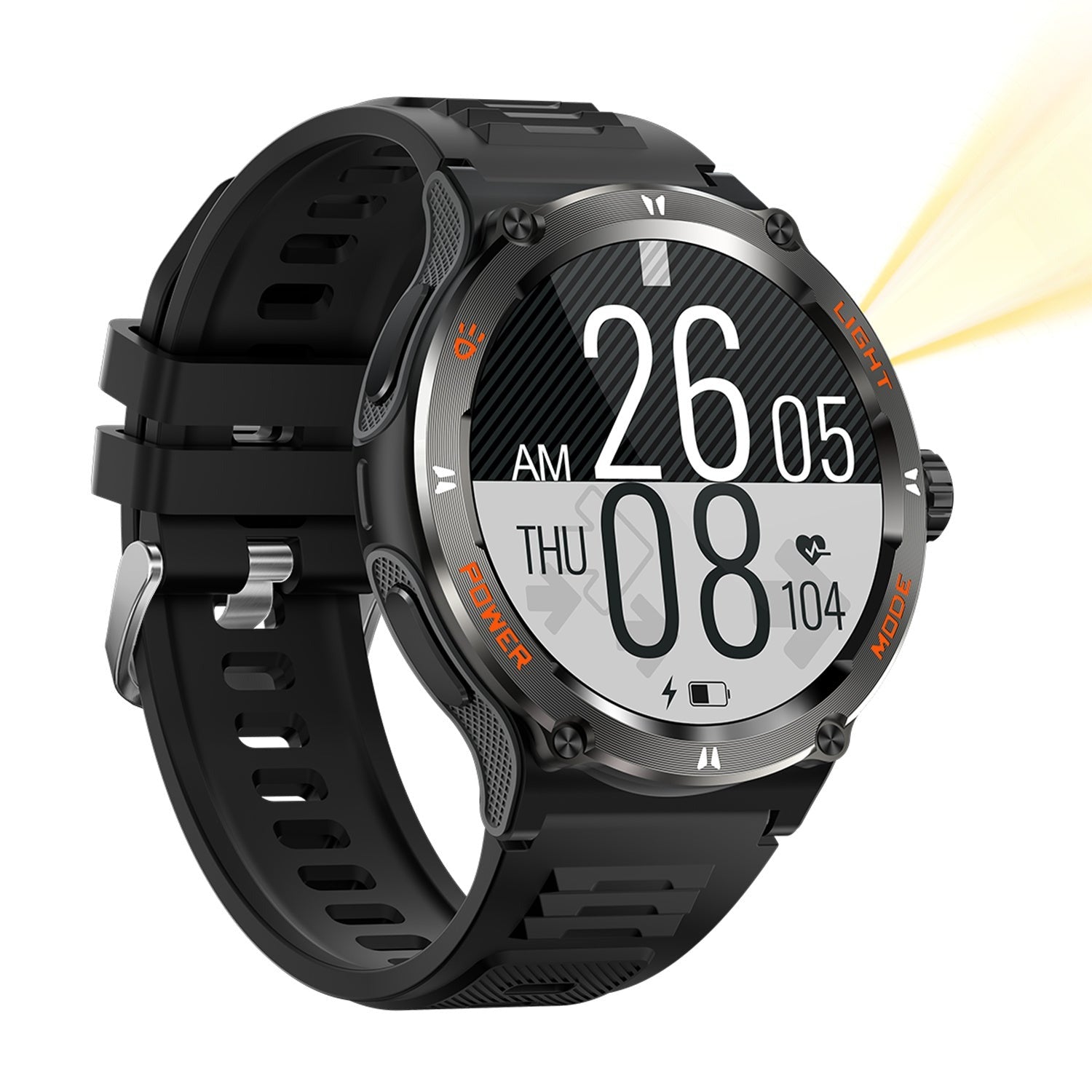 Zelara Smartwatch mit Taschenlampe Herzfrequenz Blutdruck Kompass 100+ Sportmodi