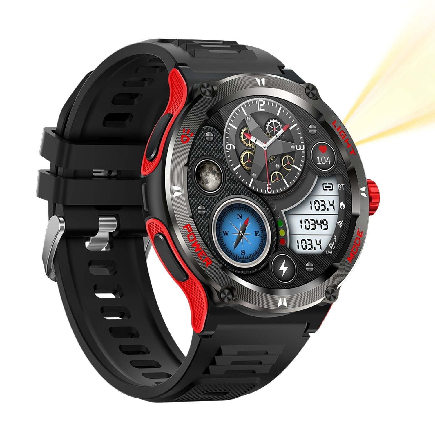 Zelara Smartwatch mit Taschenlampe Herzfrequenz Blutdruck Kompass 100+ Sportmodi