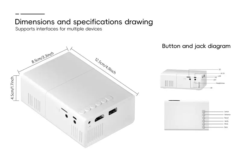 Tragbarer HD Beamer 720P Mini Projektor, HDMI USB Wi-Fi, für iOS Android TV-Stick, integrierte Lautsprecher, kompakt für Zuhause und Reise