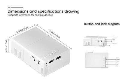 Tragbarer HD Beamer 720P Mini Projektor, HDMI USB Wi-Fi, für iOS Android TV-Stick, integrierte Lautsprecher, kompakt für Zuhause und Reise
