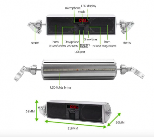 Wasserdichte Bluetooth-Motorradlautsprecher – Lenkerlautsprecher mit USB, TF, LED &amp; App-Steuerung