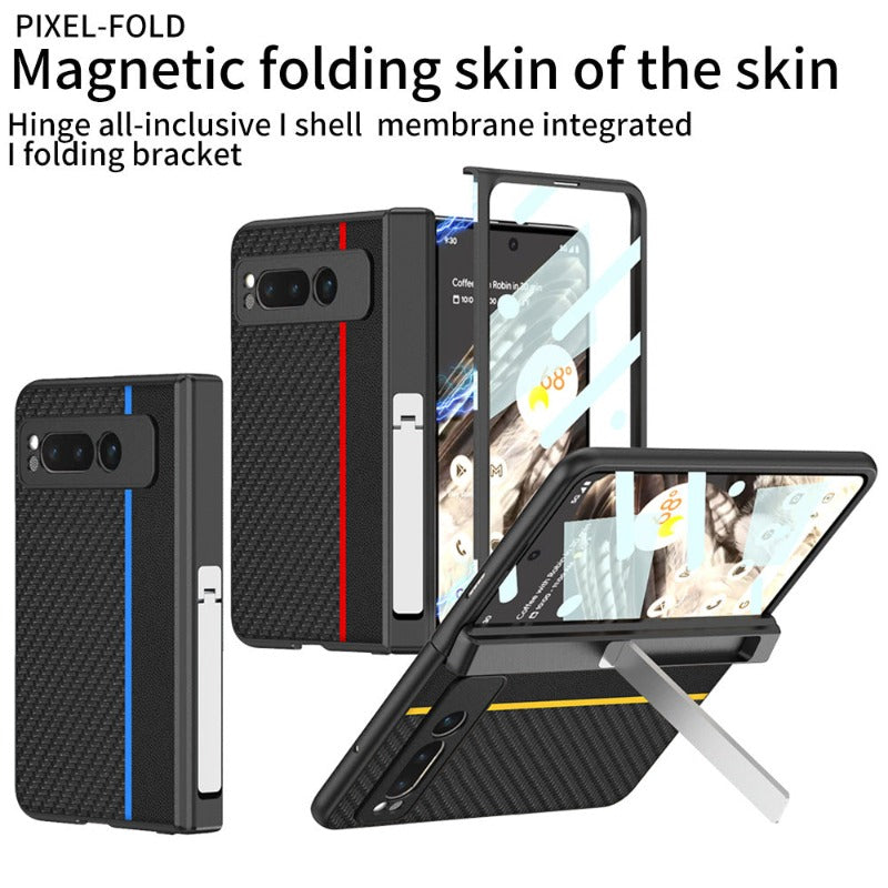 Magnetische Telefonhülle aus Kohlefaser mit Ständer für Google Pixel Fold