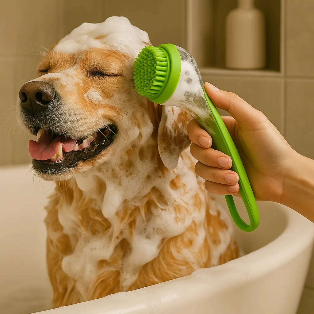 Hundebürste mit Seifenspender – Sanfte Waschbürste zur Fellreinigung &amp; Hautpflege