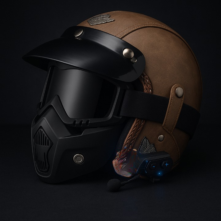 Retro Brauner Motorradhelm