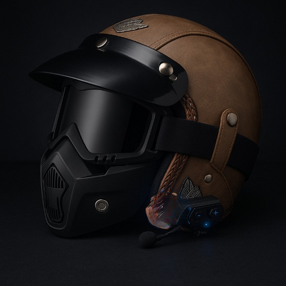 Retro Brauner Motorradhelm