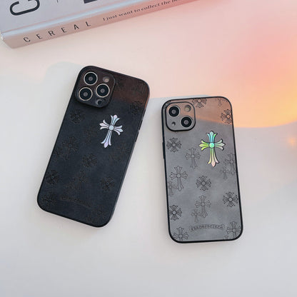 Chrome Hearts Cross Retro Leder Handyhülle für iPhone