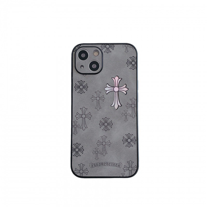 Chrome Hearts Cross Retro Leder Handyhülle für iPhone