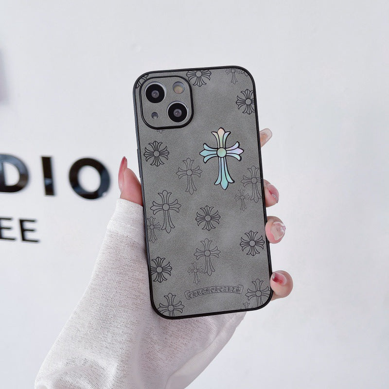 Chrome Hearts Cross Retro Leder Handyhülle für iPhone