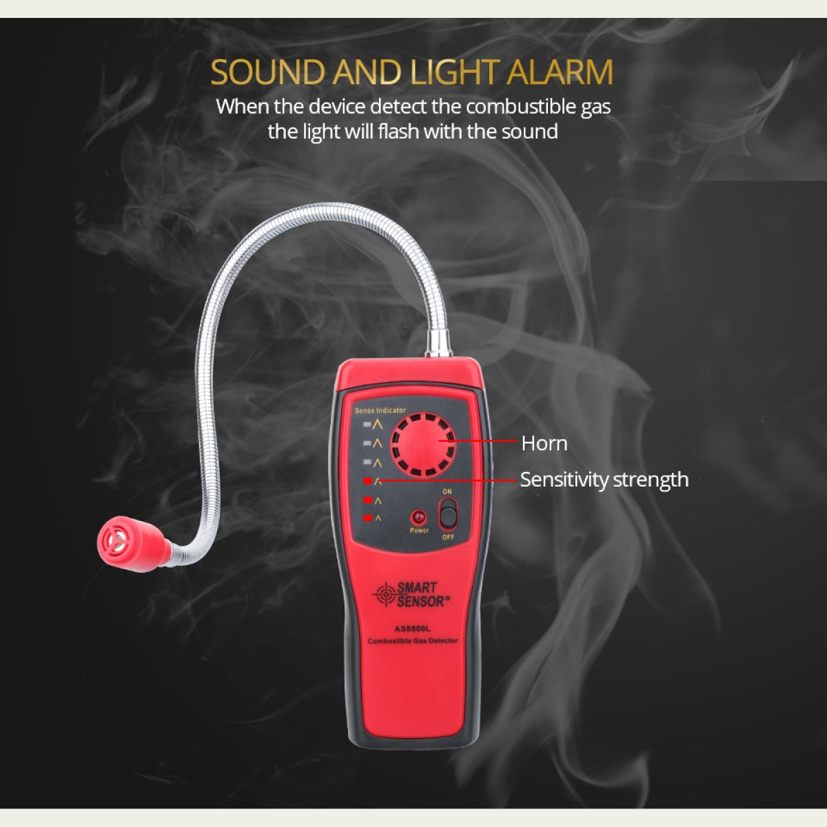 Tragbarer Gasleckdetektor mit flexiblem Sensor – Erdgas-, Methan- und Propan-Schnüffler mit 85dB Alarm und LED-Anzeige