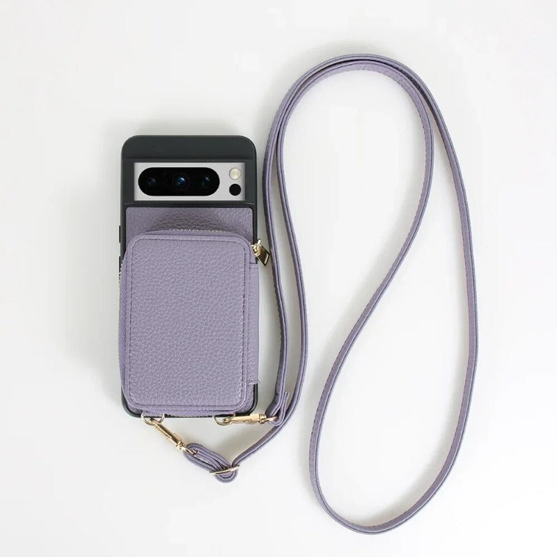 Crossbody Lanyard Wallet PU Leder Handyhülle mit Reißverschluss Geldbörse Kartensteckplatzhalter für Google Pixel 8 7