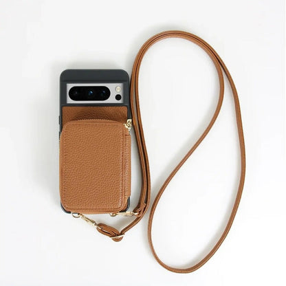 Crossbody Lanyard Wallet PU Leder Handyhülle mit Reißverschluss Geldbörse Kartensteckplatzhalter für Google Pixel 8 7