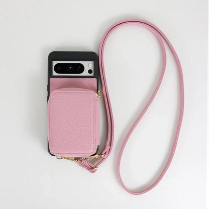 Crossbody Lanyard Wallet PU Leder Handyhülle mit Reißverschluss Geldbörse Kartensteckplatzhalter für Google Pixel 8 7