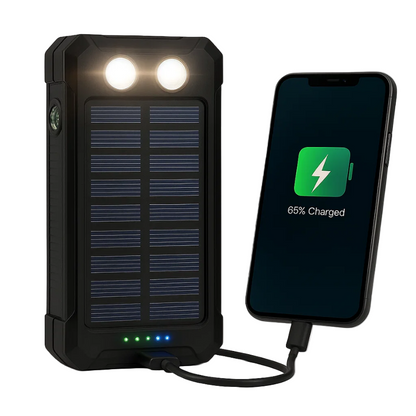 Solar-Powerbank mit LED-Taschenlampe und Zwei USB-Ausgängen