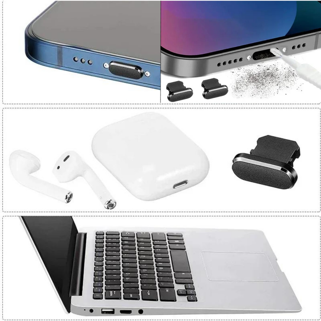 Handy-Ladeanschluss-Staubstopfen &amp; Reinigungsset für Apple iPhone 15/14/13/12/11 Pro Max Plus Mini, iPad, MacBook, Laptops, Tastaturen, Android &amp; Samsung | Premium Portreiniger-Kit, Tastatur-Reiniger, Werkzeug, Bürste, Staubschutz