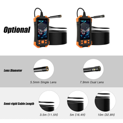 4.3 Zoll 1080P Industrie-Endoskop - 5.5mm Linse, semi-rigides Kabel, IP67 wasserdicht, LED-Licht, TF-Kartensteckplatz - Ideal für Auto-Reparatur &amp; Rohrinspektion