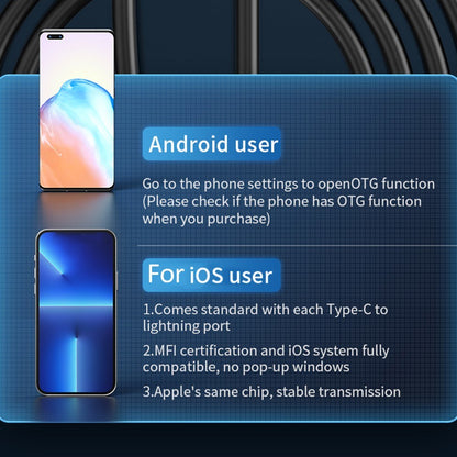 Type-C Endoskopkamera 7,9 mm mit einstellbarem LED, IP67 wasserdicht für Android-iOS-Geräte