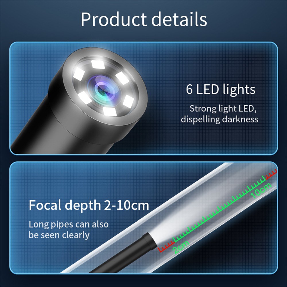 Type-C Endoskopkamera 7,9 mm mit einstellbarem LED, IP67 wasserdicht für Android-iOS-Geräte
