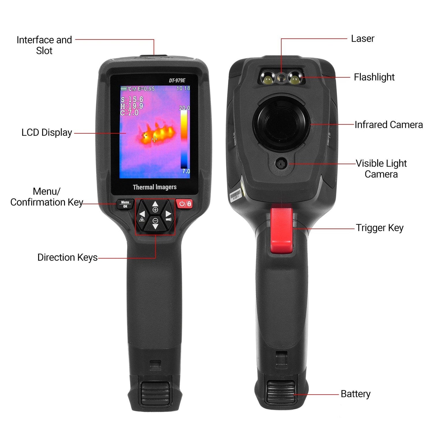 Wiederaufladbare Handheld-IR-Wärmebildkamera, 120x90 Auflösung, 2,8 LCD, 50Hz, 32GB SD, 2m fallgeschützt