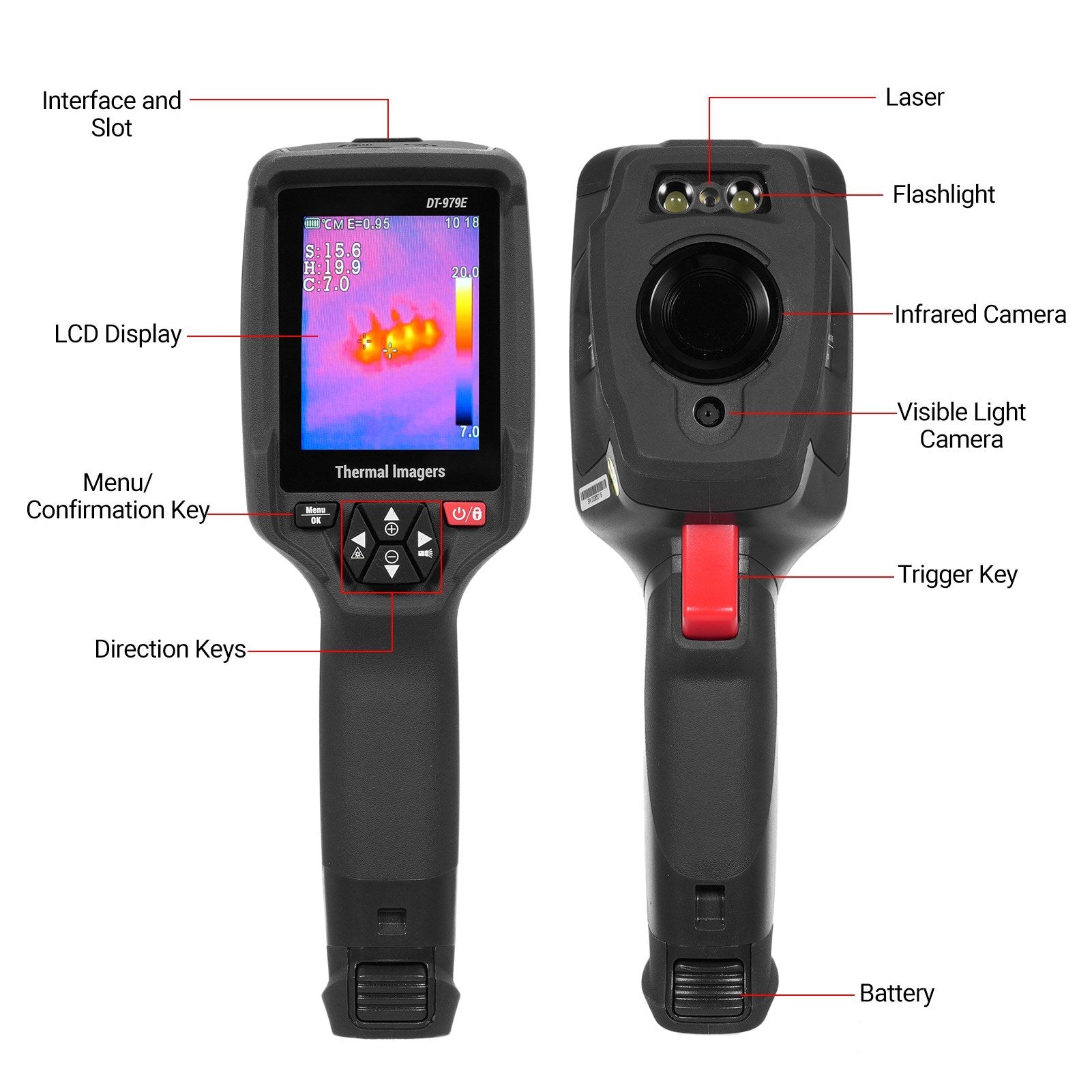 Wiederaufladbare Handheld-IR-Wärmebildkamera, 120x90 Auflösung, 2,8 LCD, 50Hz, 32GB SD, 2m fallgeschützt