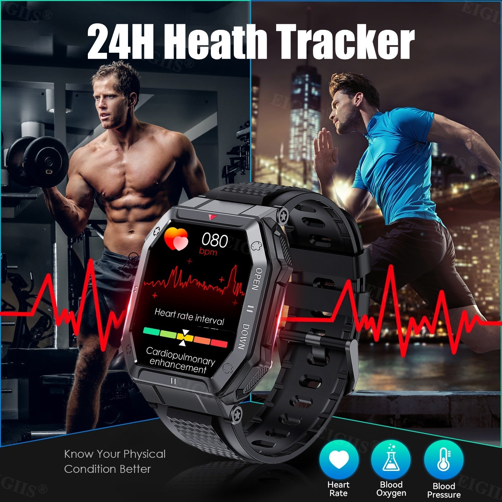 Zelara Wasserdichter Fitness-Tracker Bluetooth-Anruf Smartwatch K55