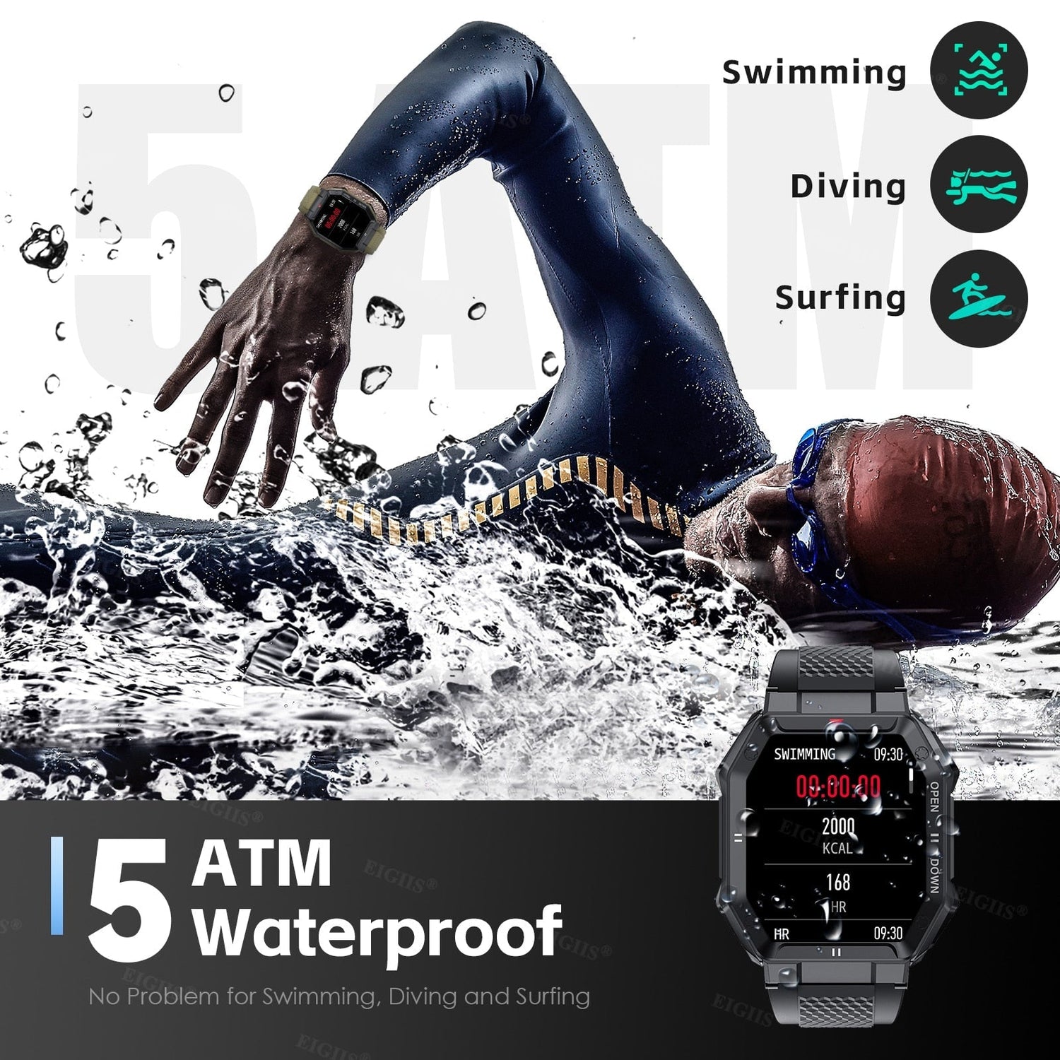 Zelara Wasserdichte Herzfrequenz Sport Schwimmen Smartwatch KE1