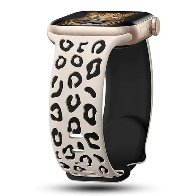 EveGlow Damen-Leopardenarmband mit Gravur für die Apple Watch