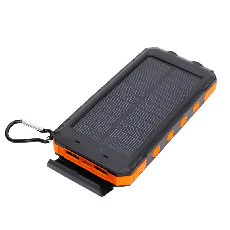 Solar Powerbank tragbar mit LED-Licht, USB-C/USB-A Anschlüssen und Solarpanel