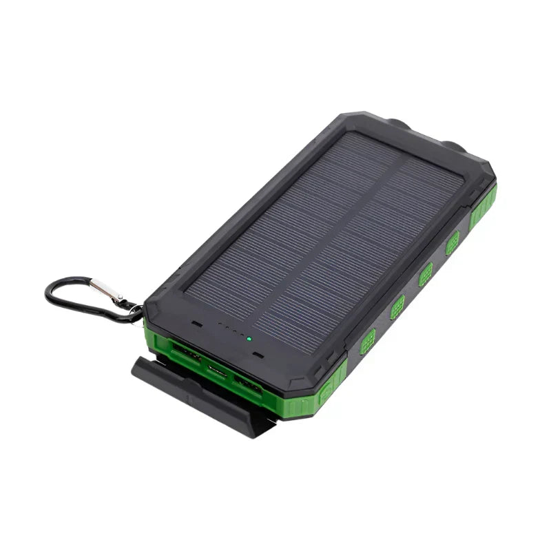 Solar Powerbank tragbar mit LED-Licht, USB-C/USB-A Anschlüssen und Solarpanel