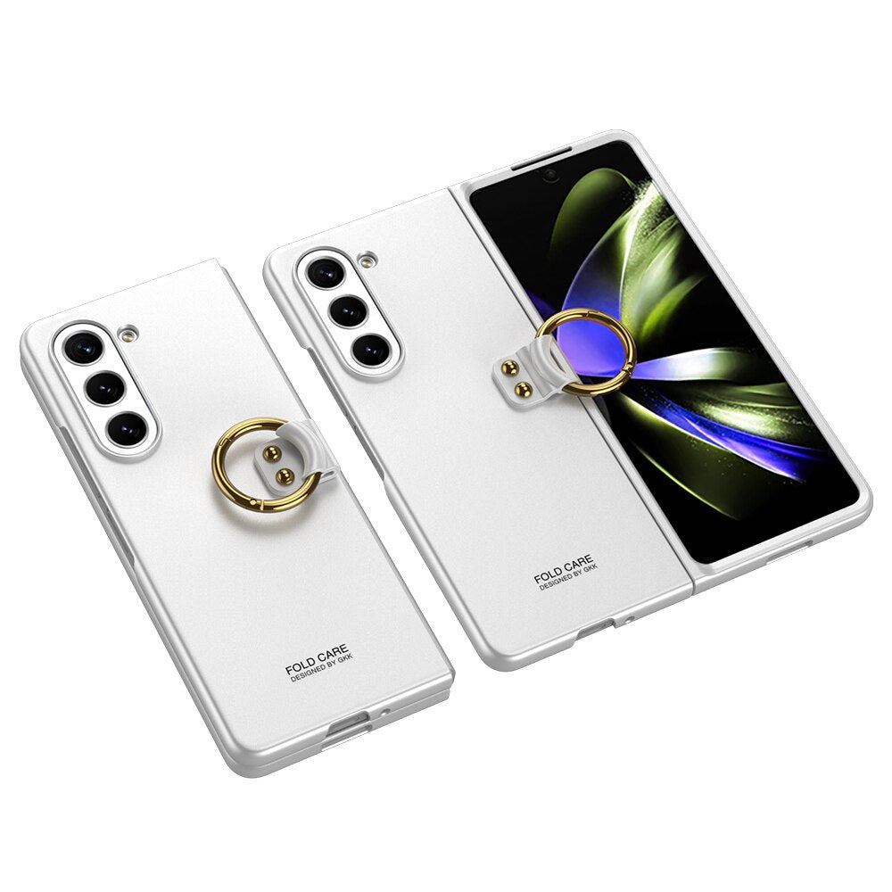 Luxuriöse, matte, hautfreundliche, ultradünne, faltbare Ringhülle mit stoßfestem Schutz für Samsung Galaxy Z Fold 5