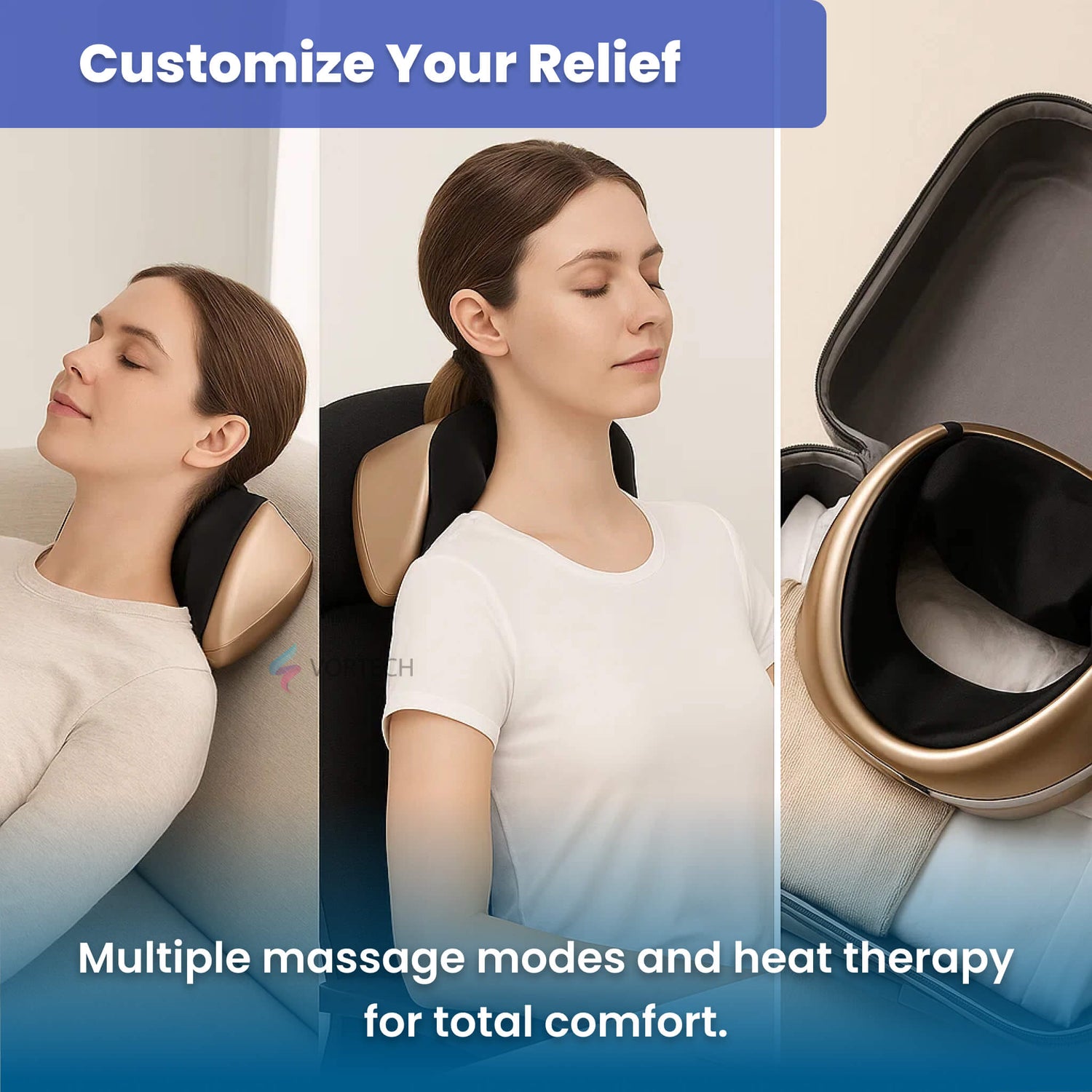 Nackenstrecker-Massagegerät mit Vibe-Technologie, Wärmetherapie &amp; kabellos