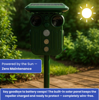 Solarbetriebene Ultraschall-Hirschabwehr mit 5 Modi – Wasserdicht, Umweltfreundlich für Garten und Hof