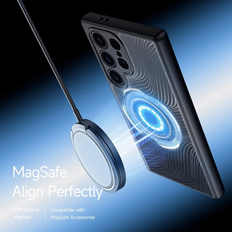 Transparente TPU-Telefonhülle im Frosted-Stil mit Magsafe mit fließenden Linien für Samsung Galaxy S23 S24