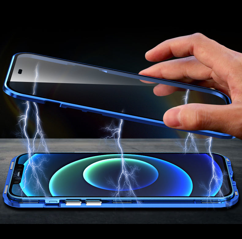 Exklusive Magnetische Glas-Metallrahmen Apple iPhone Hülle | 360° Abgedichtete Stoßfeste Premium Glas-Schutzhülle