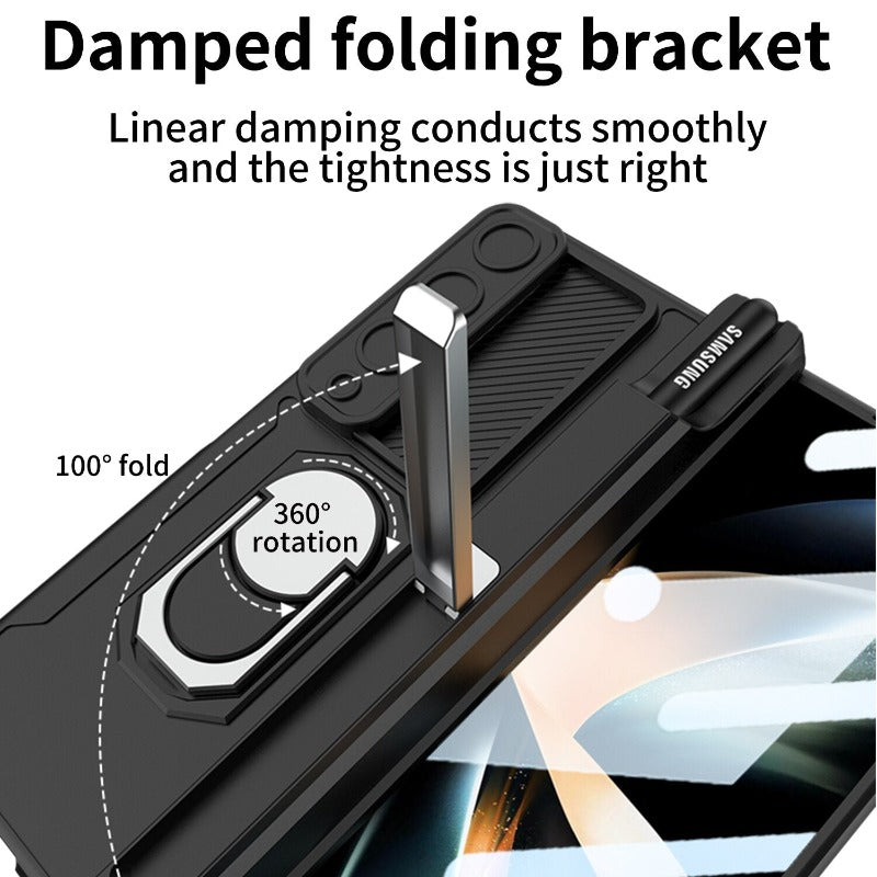 Magnetische Scharnier Armor Slide Telefon Fall mit Bildschirm Flim Ring Stand für Samsung Galaxy Z Fold 4