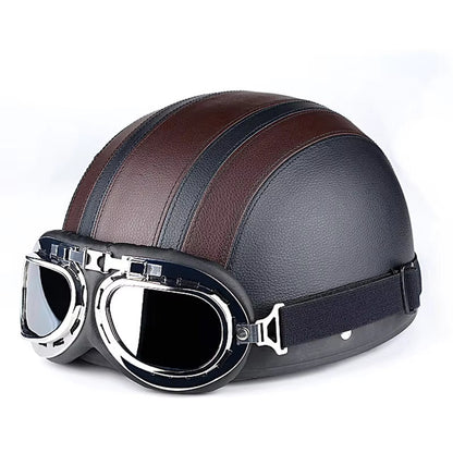 Retro-Halbgesichts-Motorradhelm mit Schutzbrille