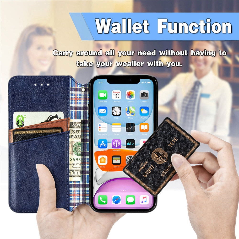 Luxuriöse Lederhülle mit Klapp-/Brieftasche für iPhone