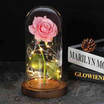 Ewige Rose in Glasdome | Handverlesen, LED-beleuchtet &amp; Ideal für romantische Geschenke und Wohnkultur