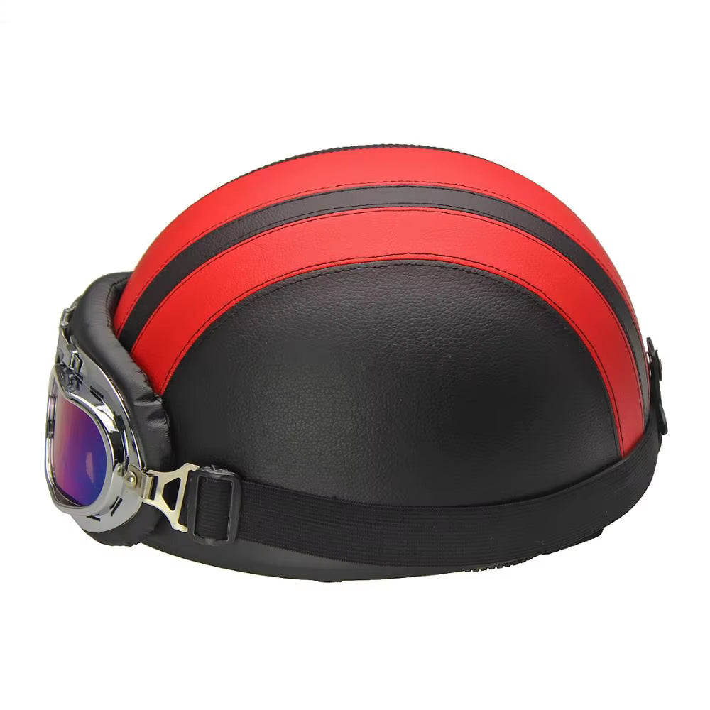 Retro-Halbgesichts-Motorradhelm mit Schutzbrille