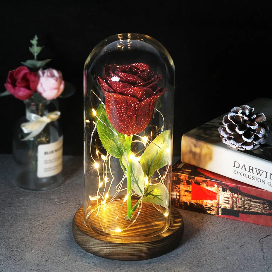 Ewige Rose in Glasdome | Handverlesen, LED-beleuchtet &amp; Ideal für romantische Geschenke und Wohnkultur